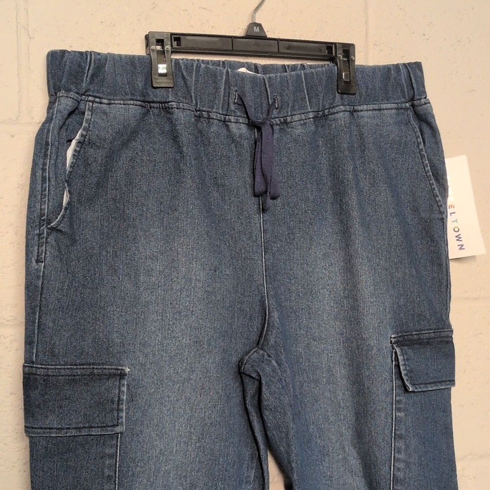 Tinseltown Juniors/Women's Dark Blue Cargo Denim Joggers Size XL NWT, Cozycore - Picture 2 of 5